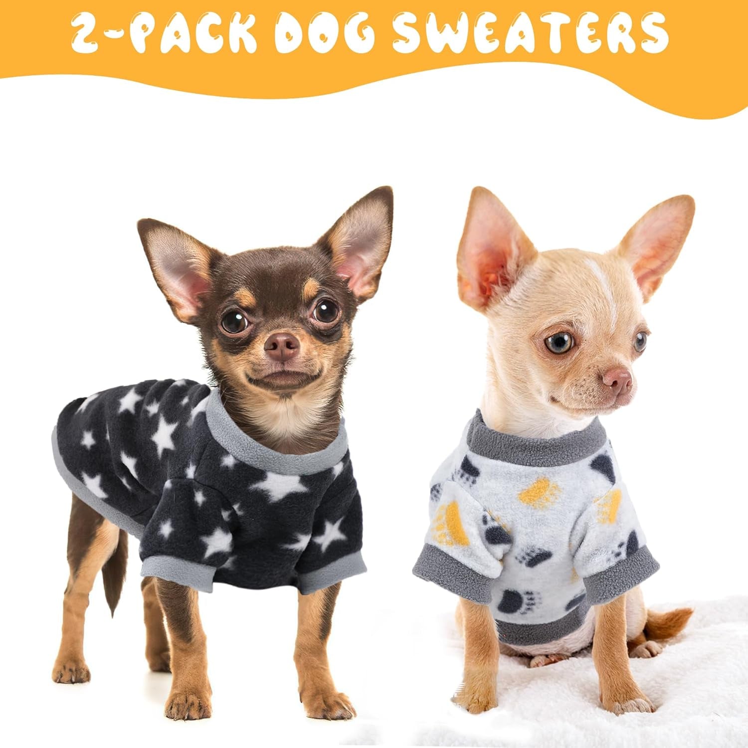 2-Pack Fleece Dog Sweaters for Small Dogs & Puppies, XXS–M
