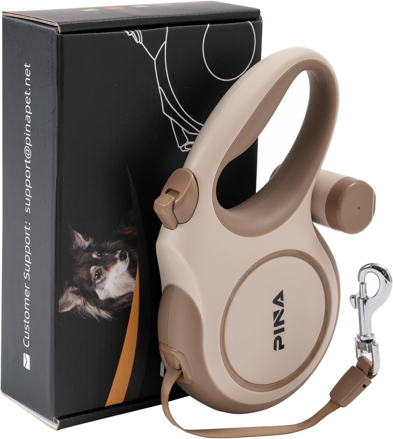 26FT Retractable Dog Leash Heavy Duty Reflective Tangle Free Khaki 26 Ft