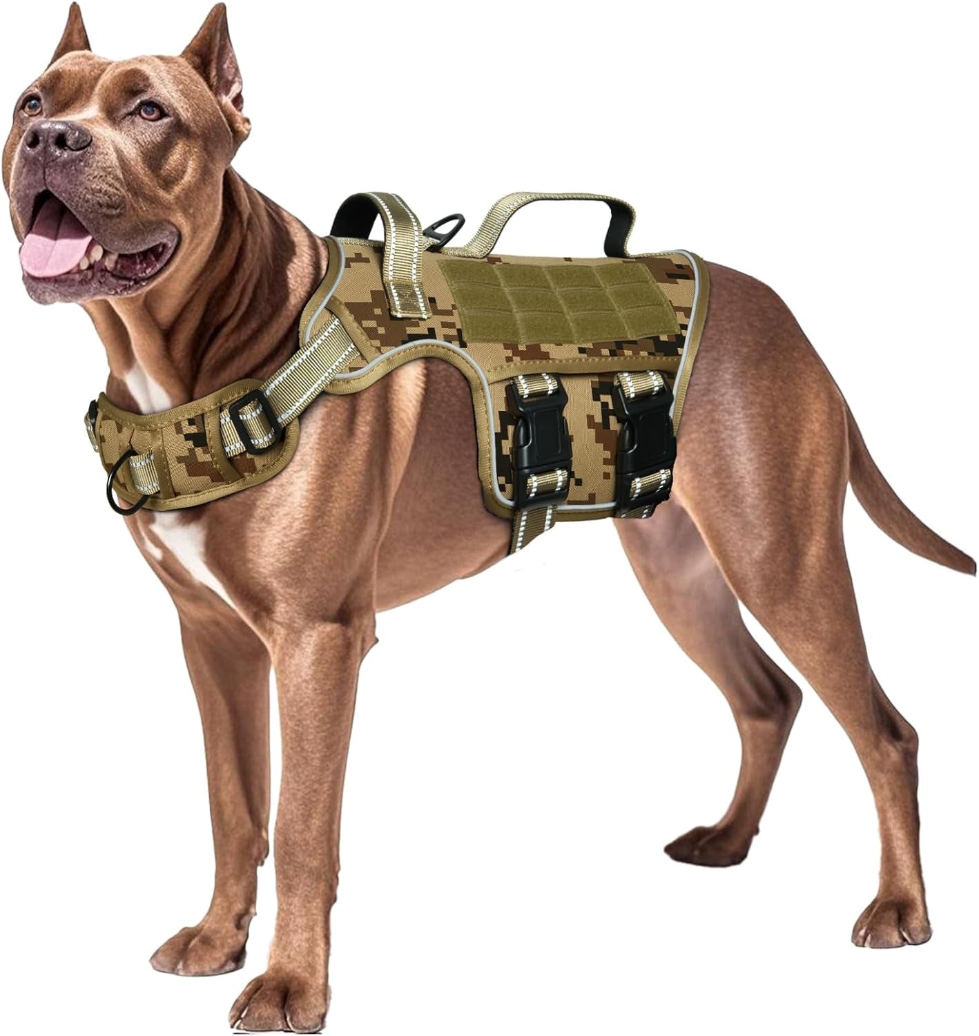 No Pull Tactical Dog Harness Heavy Duty Molle Vest for Medium to XLarge Dogs Desert Camo Xl(Neck:21-32",Chest:26-39"),75-135 Lbs